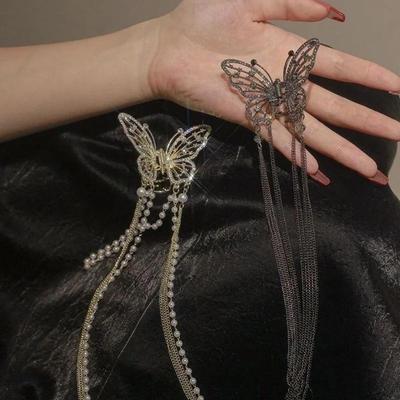 Clip per Capelli Farfalla di Perle di Lusso Artiglio per Capelli con Nappa di Strass Fermaglio per Capelli Temperamento da Donna Clip per Coda di Cavallo Copricapo Accessori per Capelli
