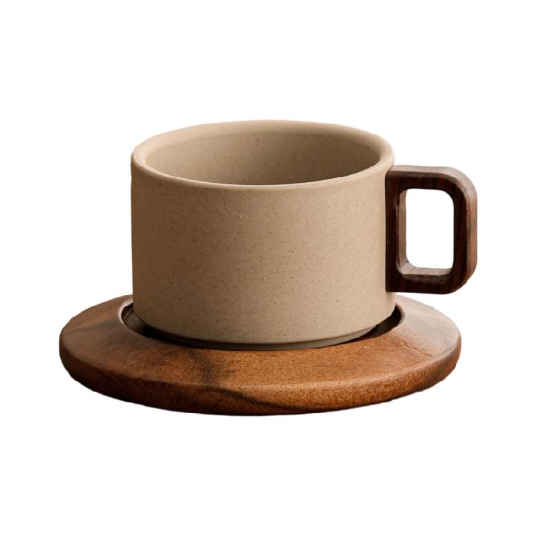 Traditional Ceramic Tea Mug With Wooden Base Large Capacity Cup For Coffee Hot Drink And Home Decoration