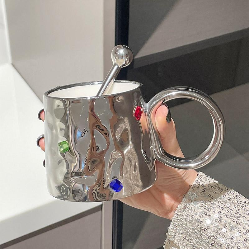 Gemstone Ceramic Mug Coffee Mug With Spoon Home Mug High value Office Couple To Cup Afternoon Tea Friends Girlfriends Small Gift