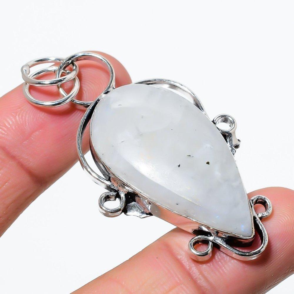 Natural Rainbow Moonstone Gemstone 925 Sterling Silver Pendant 2.36" u6N37