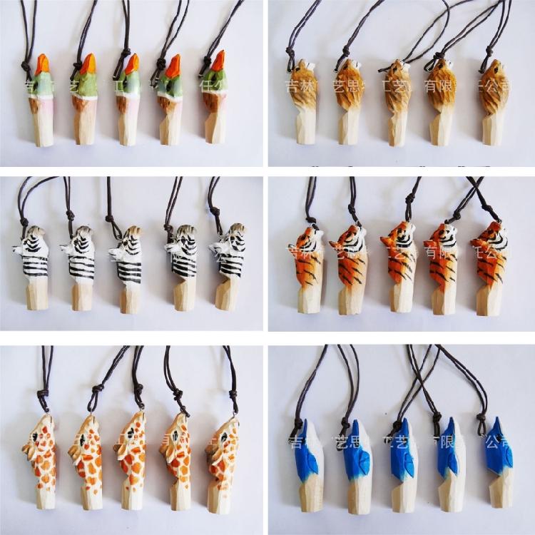 Outdoor Family Entertainment Wood Carved Whistle Necklace for Children Choker