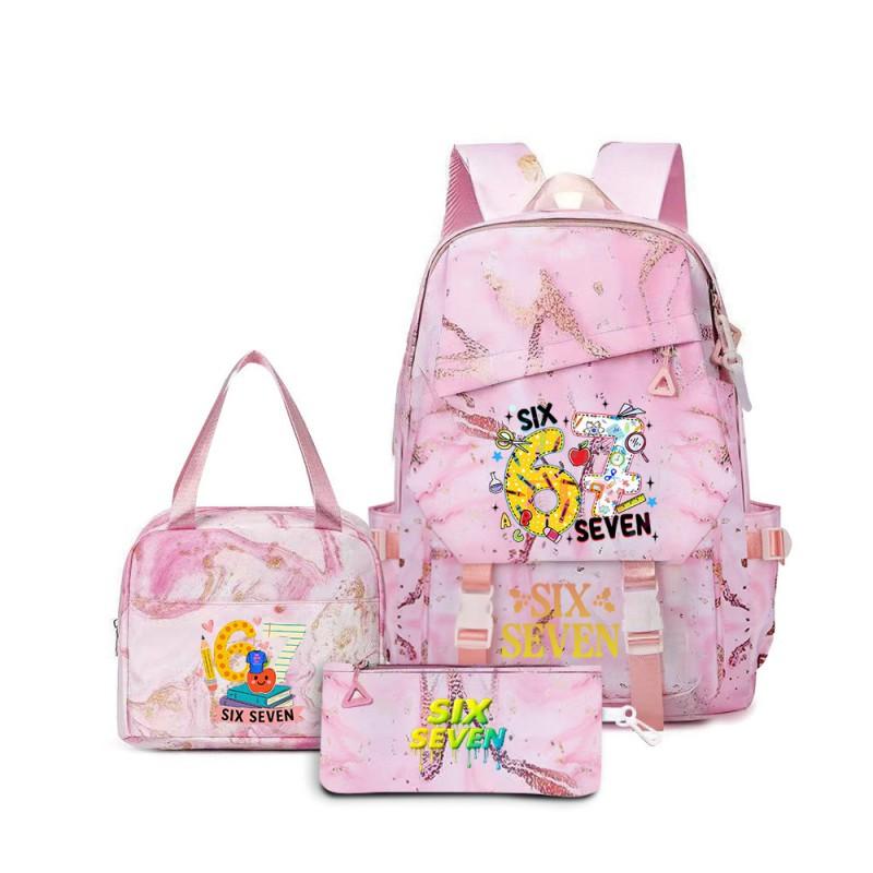 Kids Cartoon Print School Backpack Set Grades 3-4 Waterproof Oxford Fabric Ergonomic Shoulder Straps 3-Piece Travel Lunch