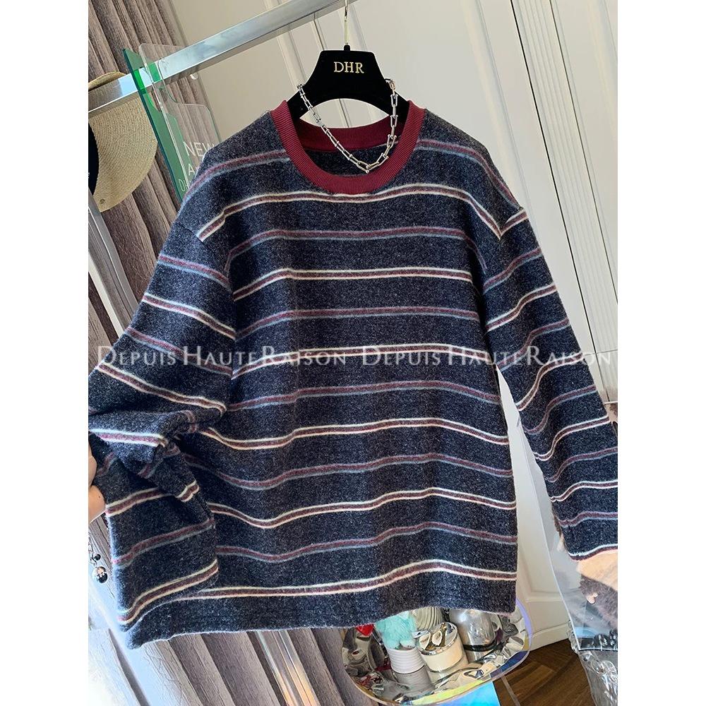 Plus Size Striped Long Sleeve Fluffy T-Shirt for Women - Cozy Winter Casual Wear