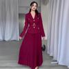 2024 Autumn European & American Solid Color Lapel Suit with Pleated Midi Skirt