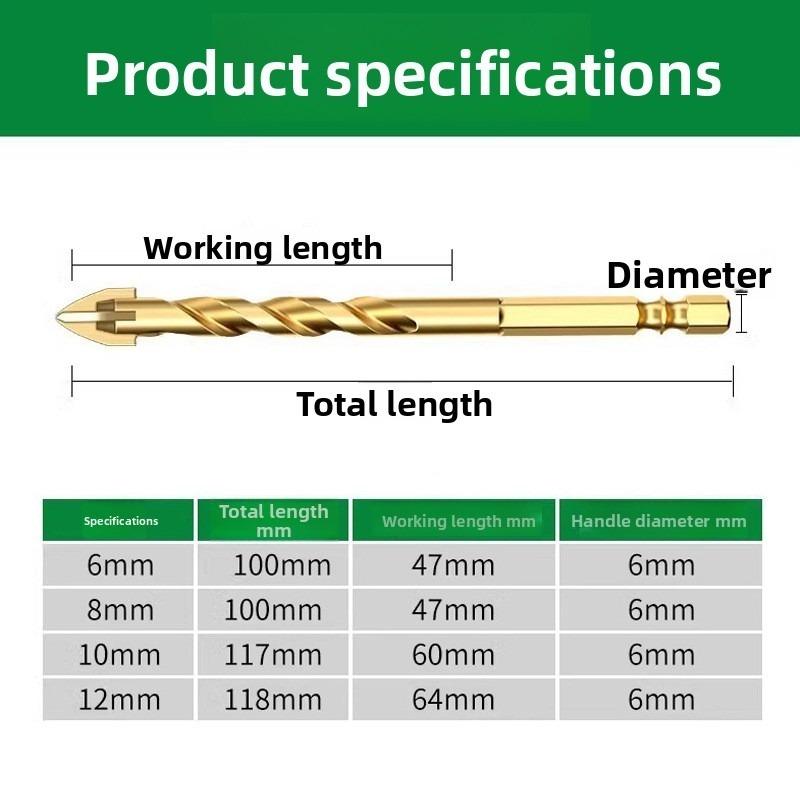 Tile Drill Bit Glass Cement Concrete Metal Marble Special High Hardness Quad Alloy Drill Bit Dry Drilling 6-12mm