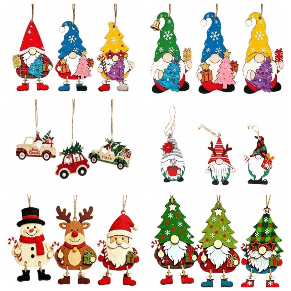 3 Pcs 2D Flat Christmas Tree Ornaments Wooden Christmas Decor Xmas Hanging Pendant Christmas Tree