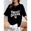 White Oversized T Shirt Treat Dealer Paw Print Graphic Tee For Casual Wear And Pet Lover Style