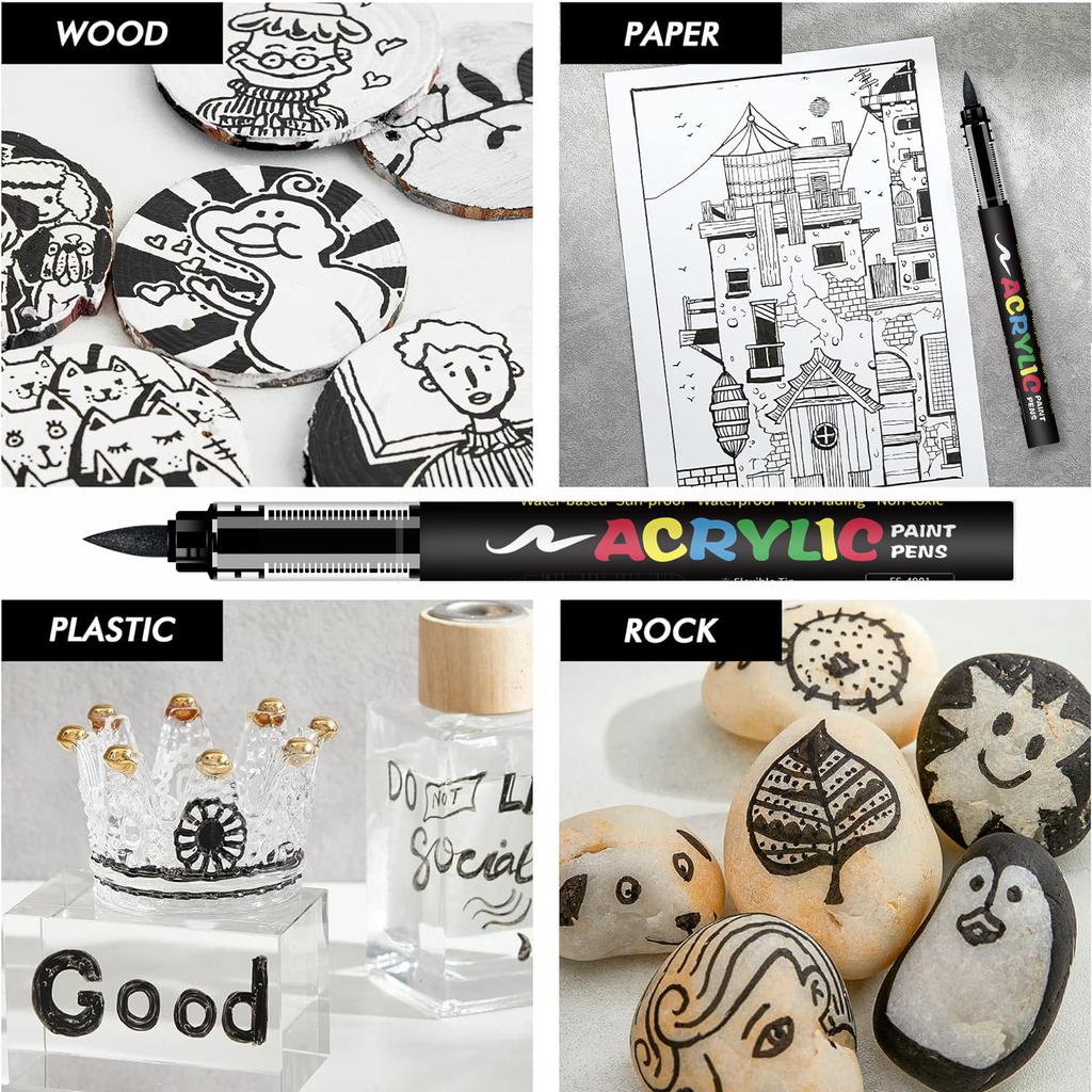 8 Stück Schwarz-Weiß Acrylfarben Marker Set, Große Tintenkapazität, Acrylmarker für Illustration, Skizzieren, Holz, Glas, Fab