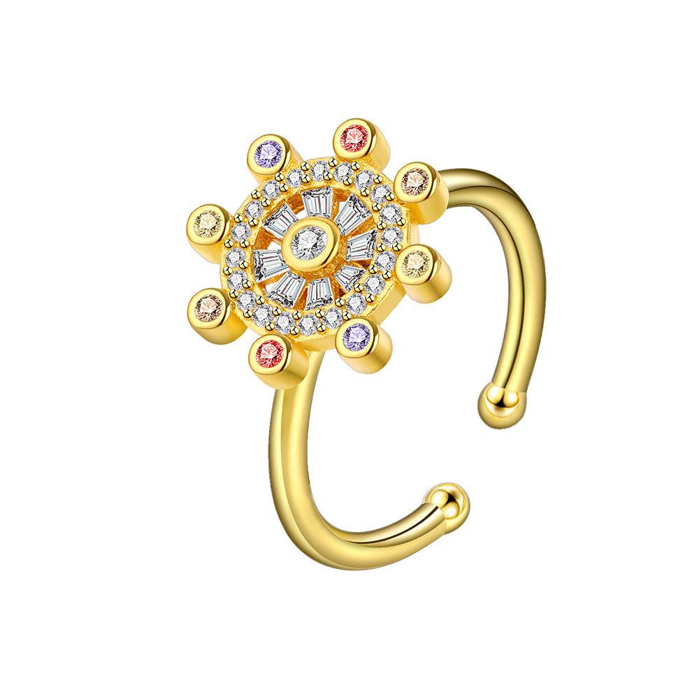 Rotating Zircon Ring Women Astrology Helm Design Anti Anxiety Stress Relief Jewelry Fashion Spinner Ring For Her
