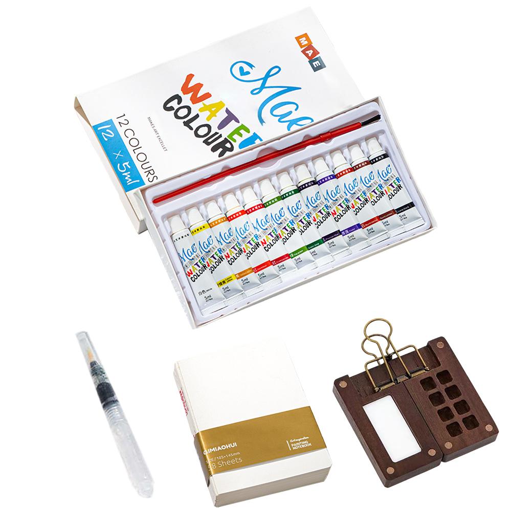 Tragbare Reise-Malfarbenpalette Mini Aquarellfarben-Set Tragbares Aquarellfarben-Set Holzgitter Farbkasten Geschenk für Kinder Geburtstag