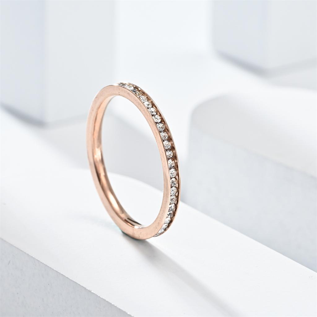 2025 2mm Iced Out Cubic Zirconia Ring Female Gold copper Color Stainless Steel Wedding Rings for Women Fashion Zircon Gift