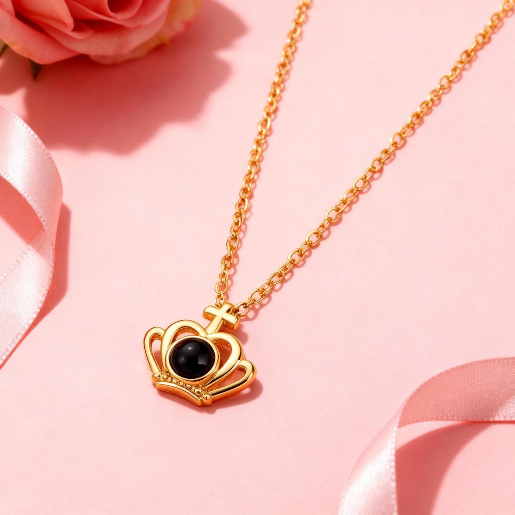 100 Languages 'I Love You' Crown Projection Necklace - Titanium Steel Clavicle Chain for Women