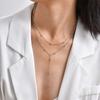 Double Layer Y-shaped Long Chain Drop Pendant Necklace, Gold Plated Stainless Steel Beaded Chain Choker Fashion Jewelry Gifts