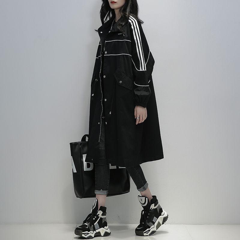Womens Black Trench Coat Mid-Length Loose