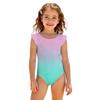Girls One Piece Swimsuit Gradient Print Sleeveless Ruffle Shoulder Swimwear Summer Beachwear Kids Bathing Suit