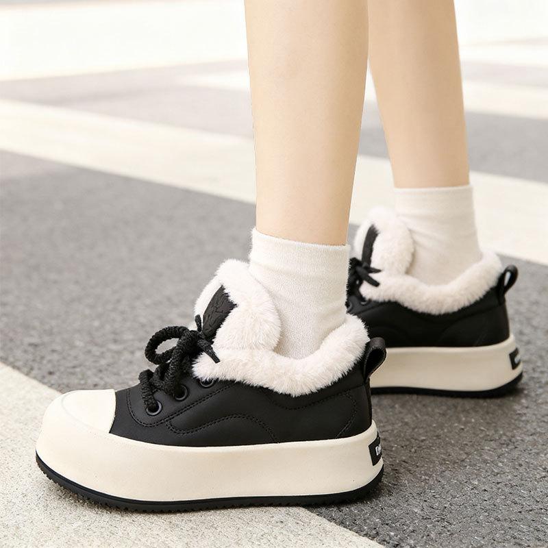 Niche Thick-soled Leather-faced Cotton Shoes for Women's 2025 Winter New Ins Trendy Velvet Warm and Versatile Casual Fluffy Board Shoes