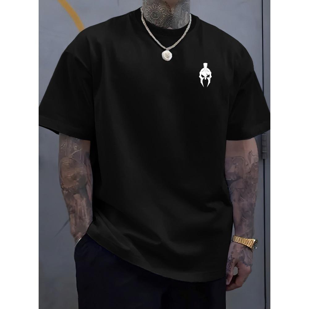 European Sizes Men's Streetwear Graphic Print T-Shirt Short Sleeve Round Neck Tee with Chest Design Regular Fit Hand Wash Only, Street Style Apparel