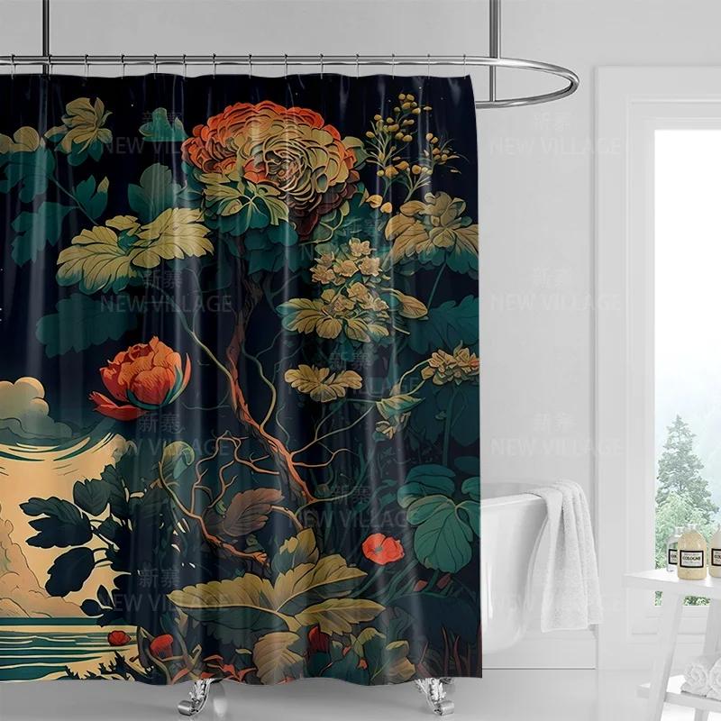 Modern Art Graffiti Shower Curtain Suit Waterproof Curtain 12 Hook Nordic Style Bathroom Bathtub Dual-Use Shower Curtain
