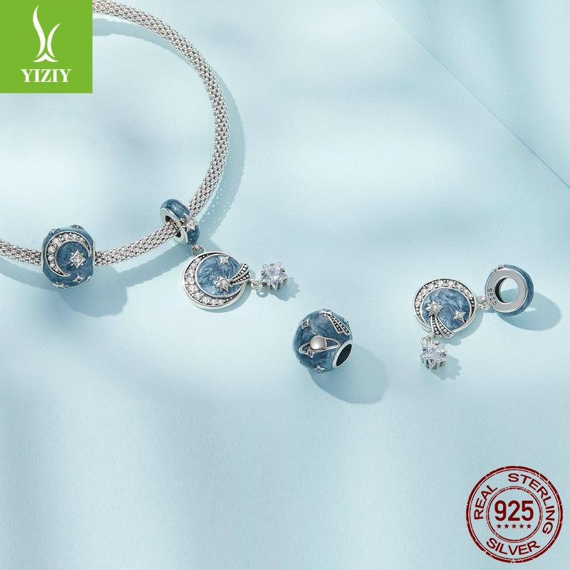 925 Sterling Silver Starry Sky Galaxy Pendant, Blue Meteor Diy Bracelet Beaded Accessories Scc2369