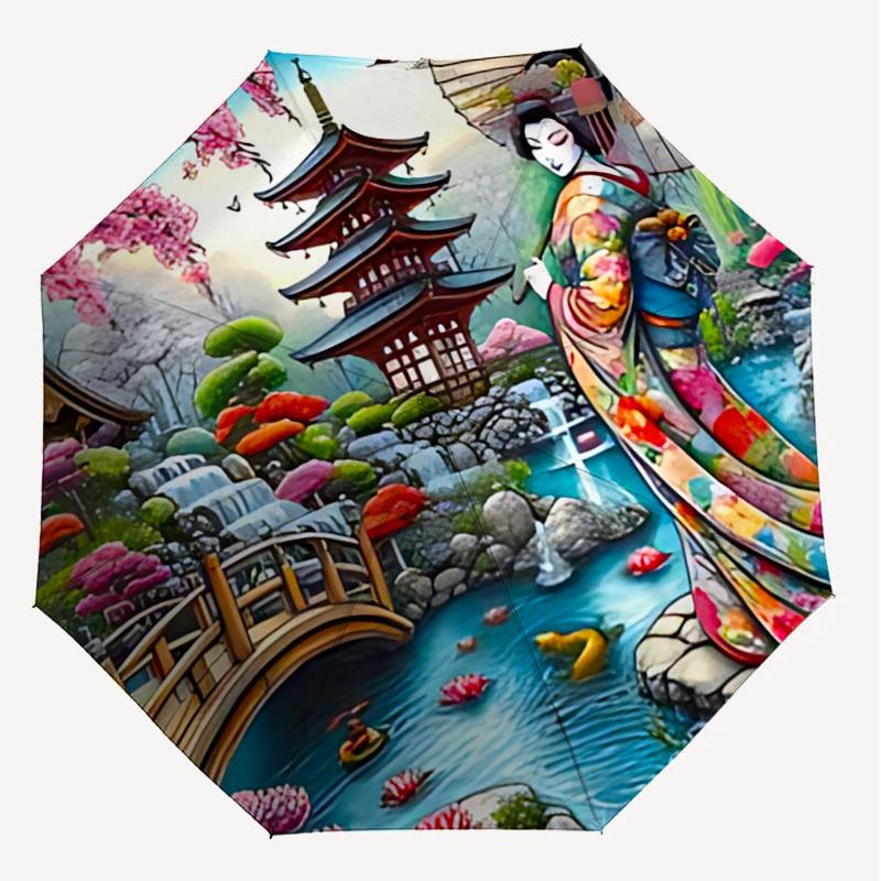 1PC Geisha Umbrella Umbrella-8-Rib Reinforced, Automatic Open, Lightweight & Durable, Cute Fashion Accessory for Outdoor-P2699