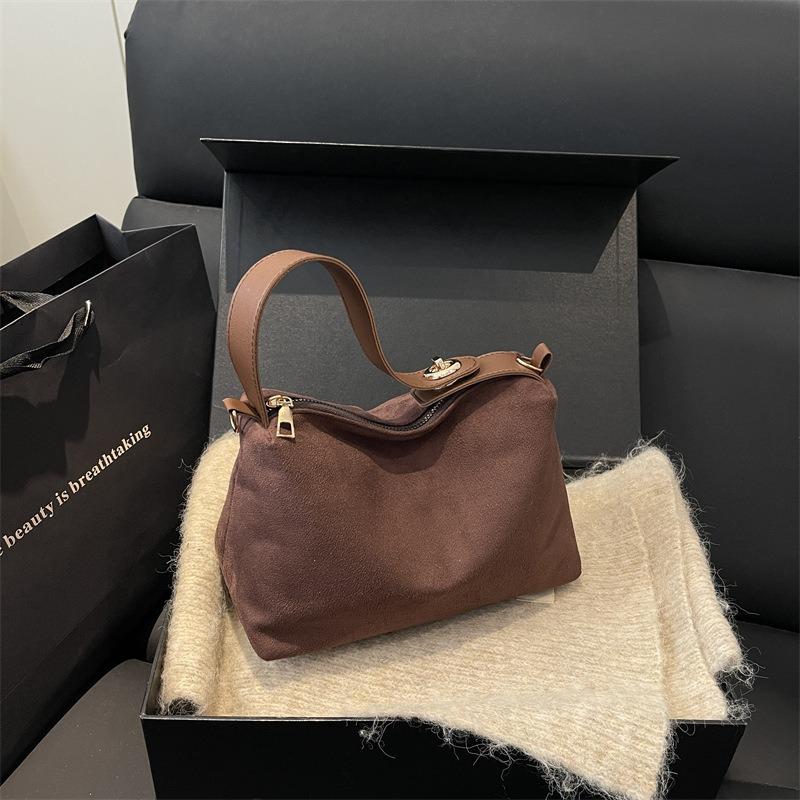 Retro Matte Suede Handbag Autumn and Winter New Trendy Shoulder Underarm Bag Suede Messenger Tote Bag