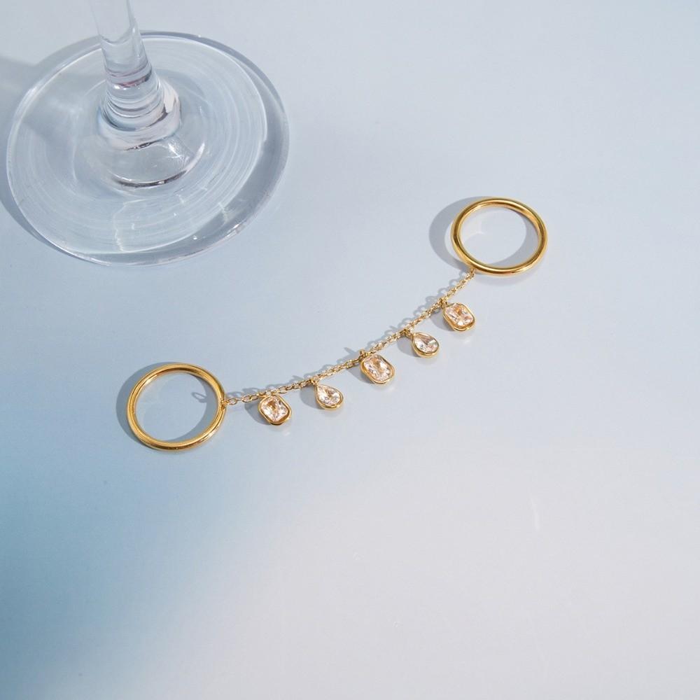 Gold Color Cubic Zirconia Rings Drop-shaped Gothic Style Rings Tassel Pendant Rings  Jewelry