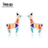 Higu S925 Silver Frosted Colorful Giraffe Stud Earrings - Cute Christmas Gift
