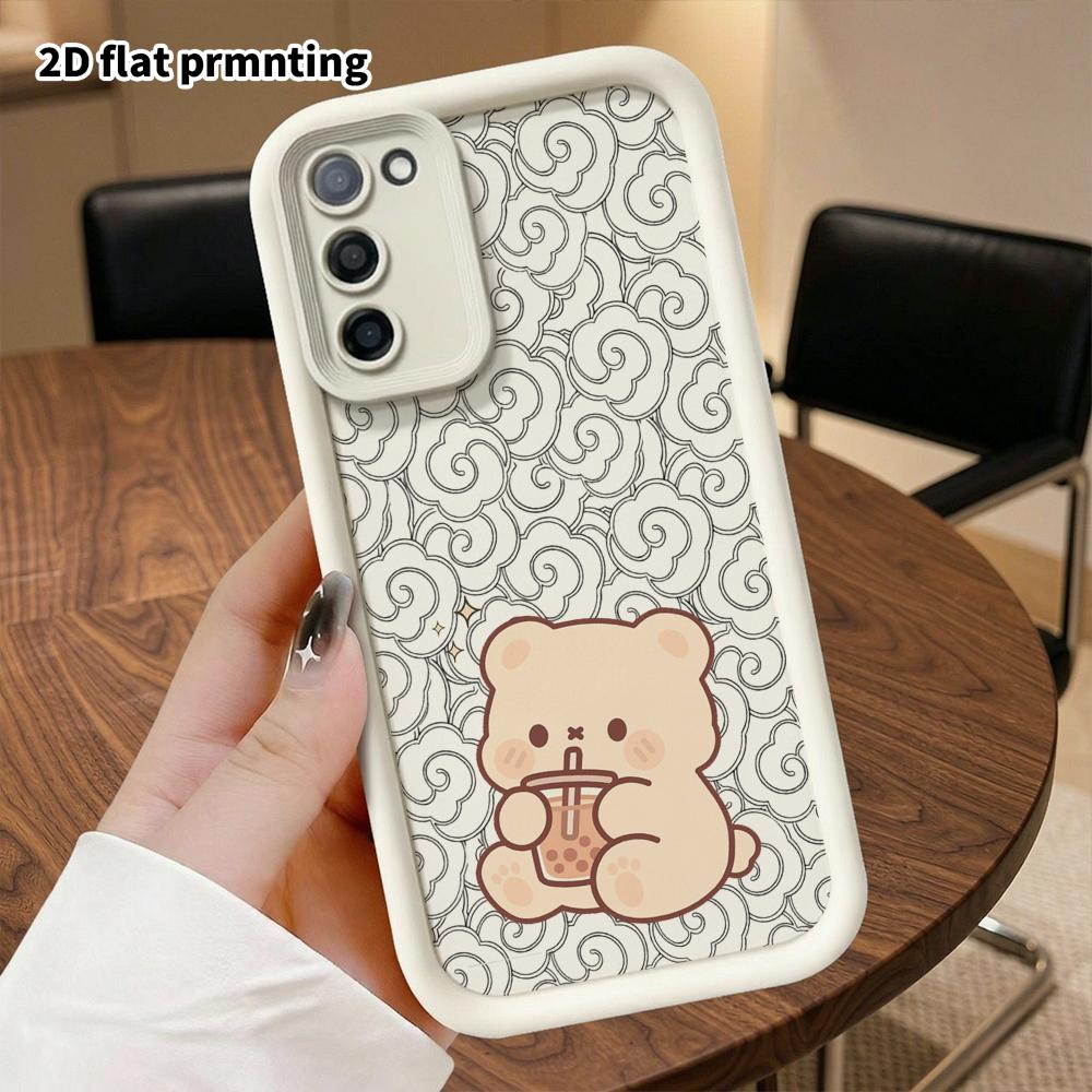 Phone Case: 2D Flat Samsung Galaxy A34 A35 M05 M06 S20 S22 S21 FE Plus 5G Protective Case, Milk Tea Teddy Bear, Christmas and Halloween Gifts