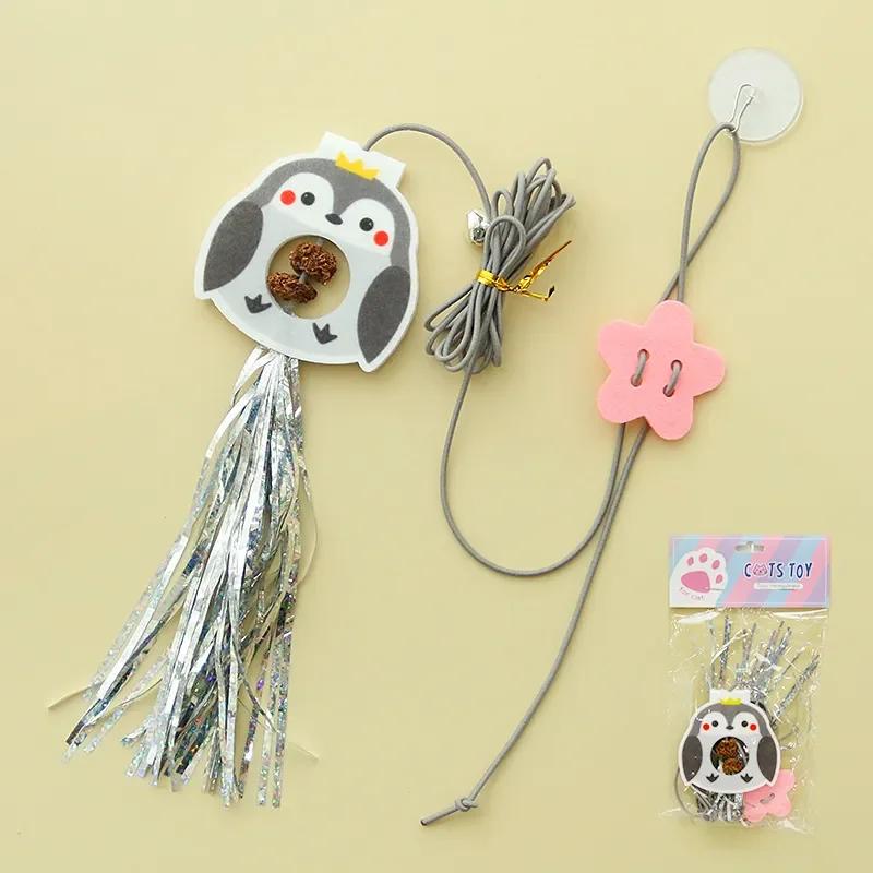 

Cartoon Cat Toys Hanging Door Style Elastic Rope Feather Amusing Cat Stick Catnip Toys Interactive Boredom Relief Pet Supplies