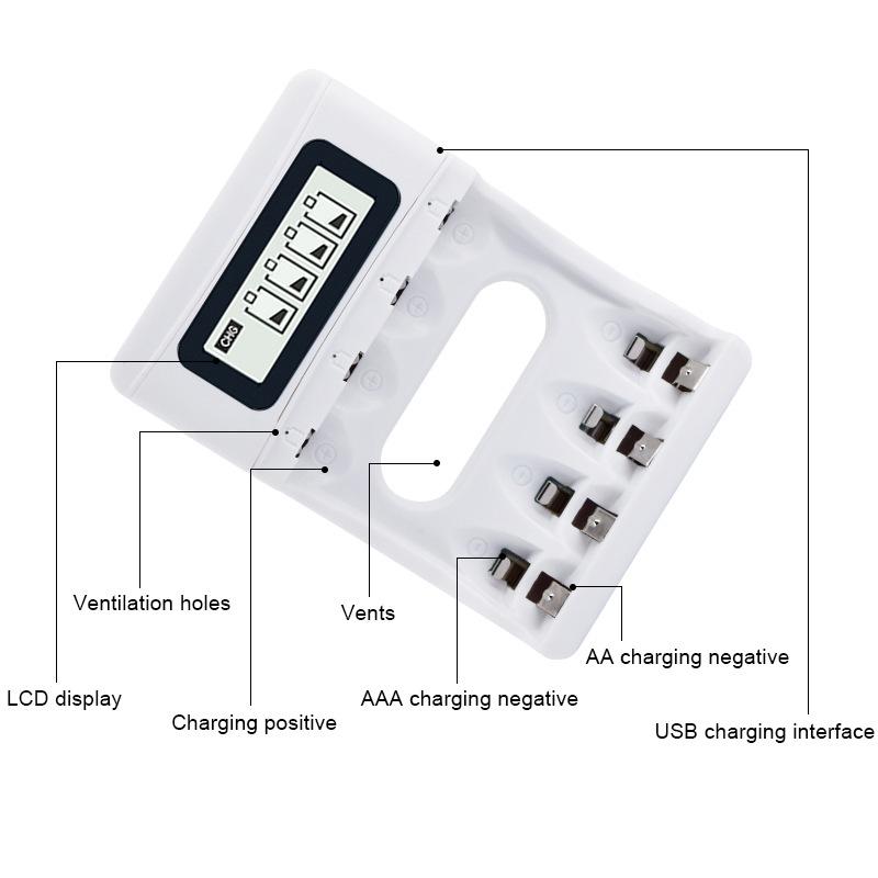4 Slots Fast Charger LCD Display Smart Intelligent USB Battery Charger for AA / AAA Ni-CD Ni-MH 1.2V Rechargeable Batteries Charger