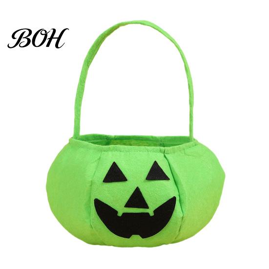 Halloween Party Decoration Pumpkin Candy Bag for Kids, Reusable Non-Woven Trick or Treat Bucket, Bucket Face Snack Holder Basket with Handle