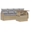 Set de canapé de jardin de 5 pièces avec coussins beige poly rotin, Canapé de jardin de 2 places avec rangement et coussins 3358128