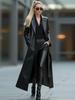 Grensoverschrijdende Europese en Amerikaanse stijl lange leren jas voor dames, modieuze high-end afslankende PU leren jas, 2026 nieuwe collectie