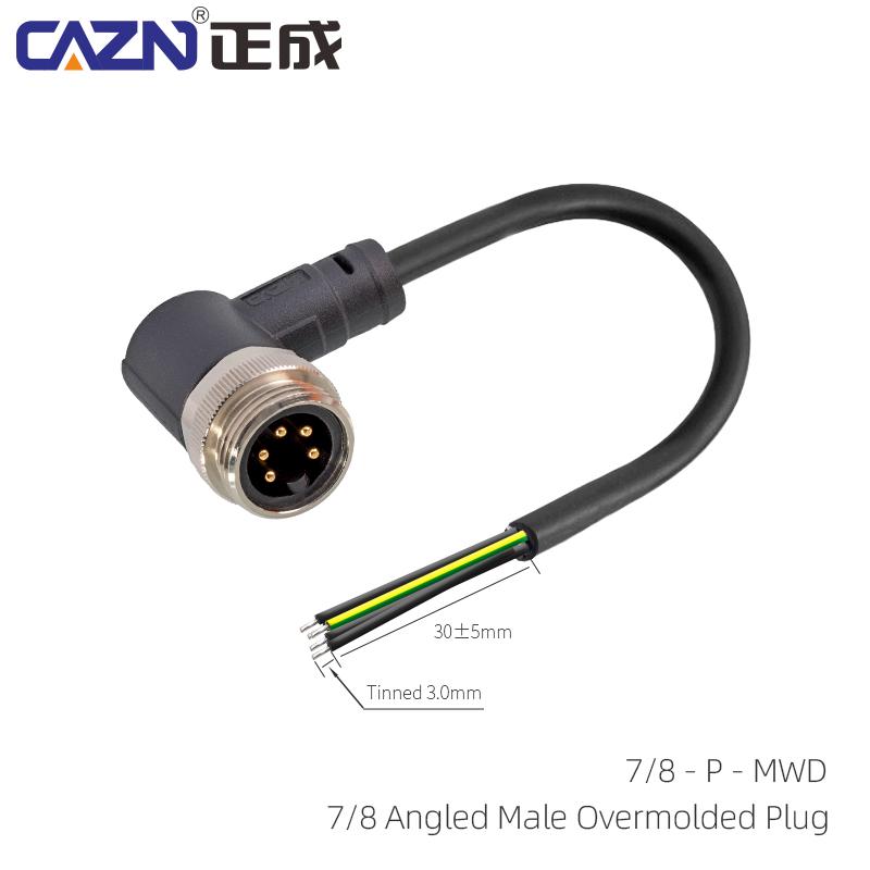 Straight Angled 3 4 5 6Pin 7/8 Unshielded Male Female Circular Plug With Wire Harness 1 2 5 Meter Overmolded Connector