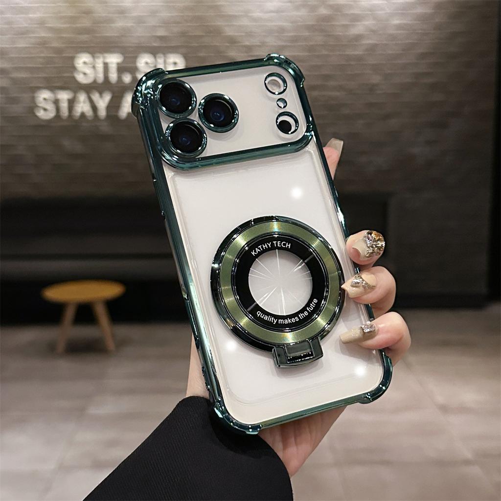 For Apple 17promax Acrylic Phone Case for IPhone 16E Magnifier Bracket Electroplated Four Corner Anti Drop