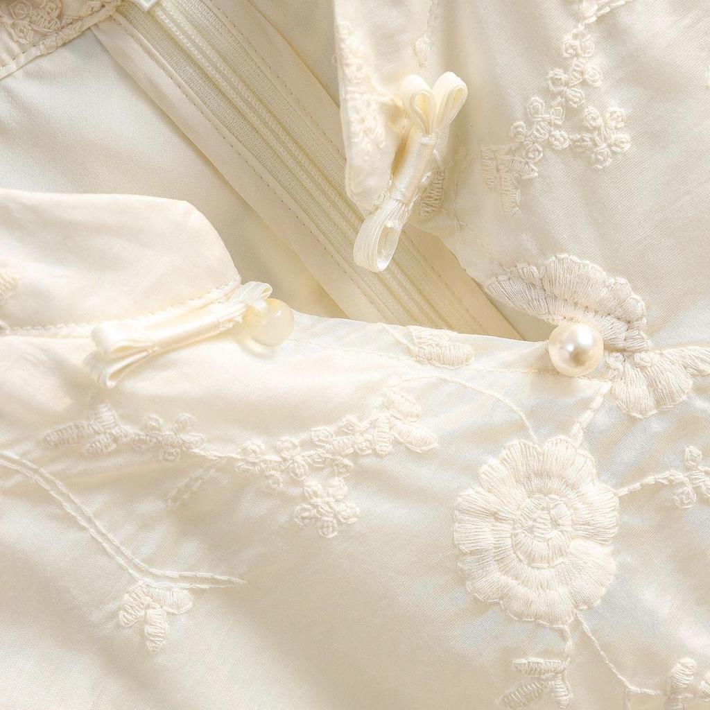 Chinese Stand-up Collar Shirt Top Irregular Embroidered Shirt Buckle Summer Senior 2025 Shirt