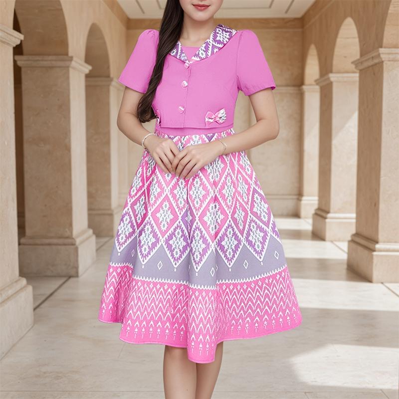 

ZANZEA Women Turn Down Collar Summer Short Sleeve Print One-Pieces Dress S фіолетовий