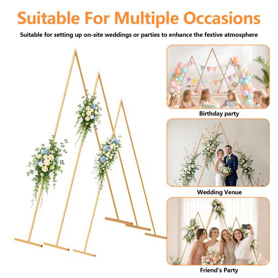 Arch Backdrop Stand Stand 6.2FT 7FT 8.4FT Set of 3 Golden Metal Triangle Flower Frame for Wedding Ceremony Baby Shower Birthday Party Balloon