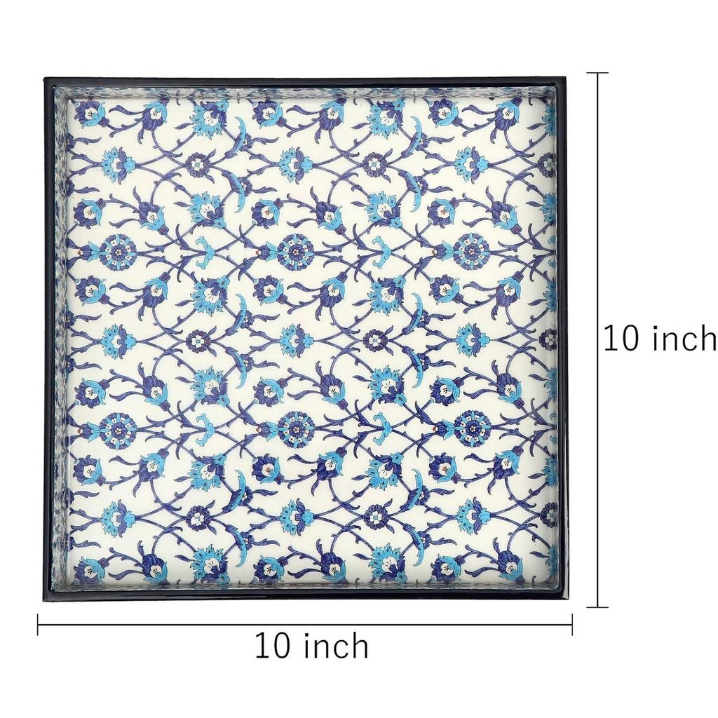 MDF Tray with Enamel, Enamel Coated Tray In MDF (Blue Moroccan),  Duli