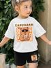 Girls Summer 2 Piece Set Cute Capybara Animal Print Short Sleeve Top And Shorts Casual Outfit For Kids Daily Wear