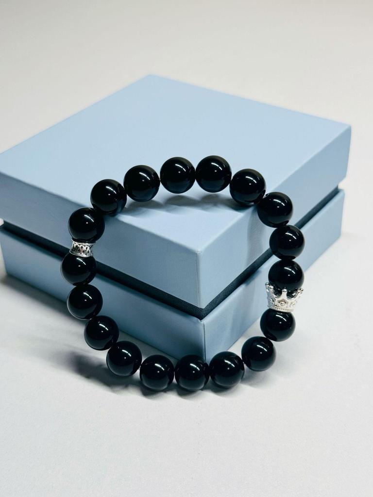 Natural Silver Obsidian Double-Layer Beaded Bracelet In S925 Sterling Silver - Simple Retro Design, Perfect for a Girl's Birthday Gift.