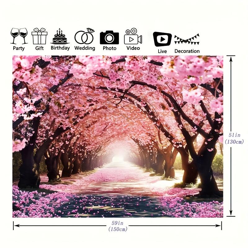 A vibrant cherry blossom photography background - a charming pink flower avenue scene, made of durable polyester