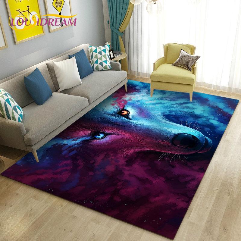 3D White Tiger Lion Leopard Wolf Area Rug,Carpet Rug for Living Room Bedroom Sofa Doormat Decoration,Kid Play Non-slip Floor Mat