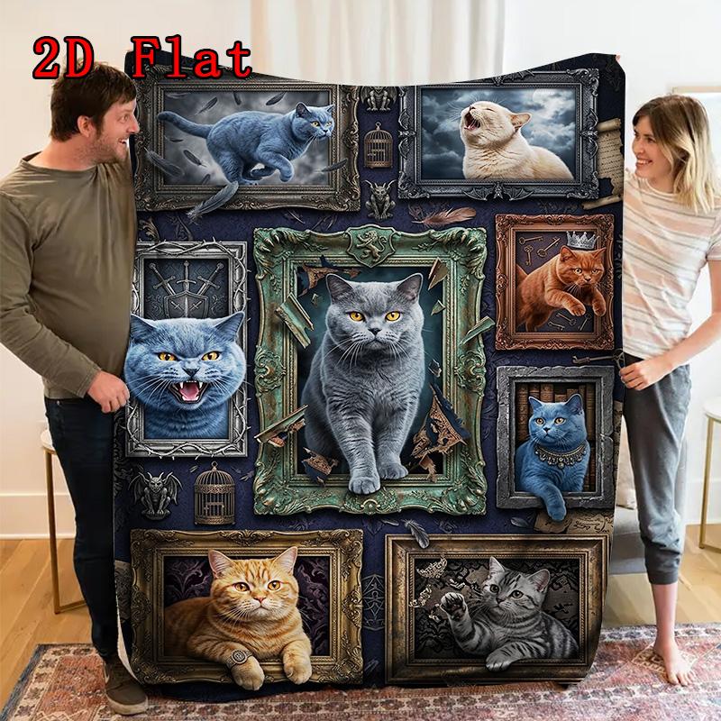 Feline Fantasies 2D Flat Pattern Flannel Blanket, High Quality All Seasons, Home Decor, Warmth and Comfort, Perfect for Christmas Gifts.