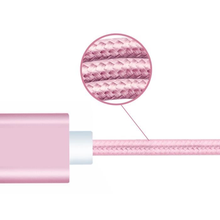 Câble type c pour xiaomi redmi k40 câble usb tressé nylon 1,3 mètre câble charge-synchro rapide-transfert de données type c - rose