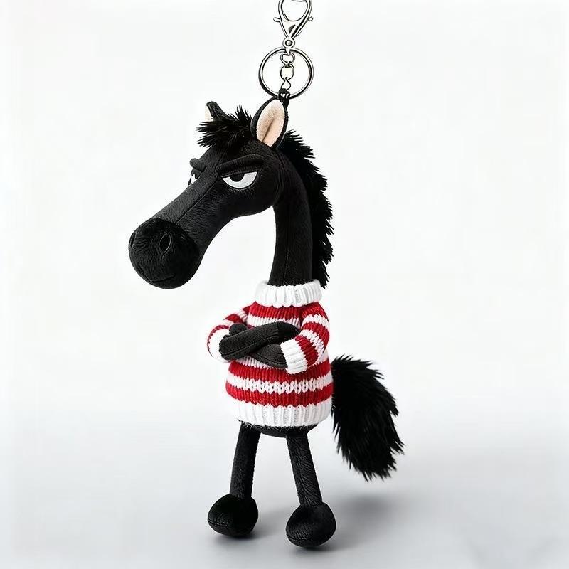 Lucky Black Horse Plush Keychain Animal Bag Charm Pendant Arrogance Pony Kawaii Year Of The Gifts Cuddly Stuffed Fluffy Huggable Comfort Adorable Soft