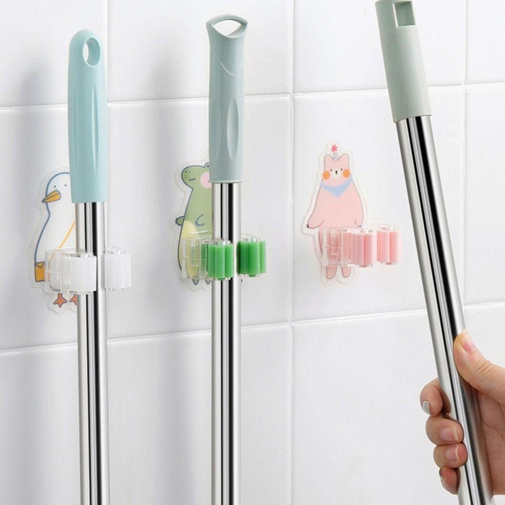 Wall Mounted Cartoon Broom Hanger Punch-free Mop Holder Clip Lovely Mop Broom Storage Hook Kitchen
