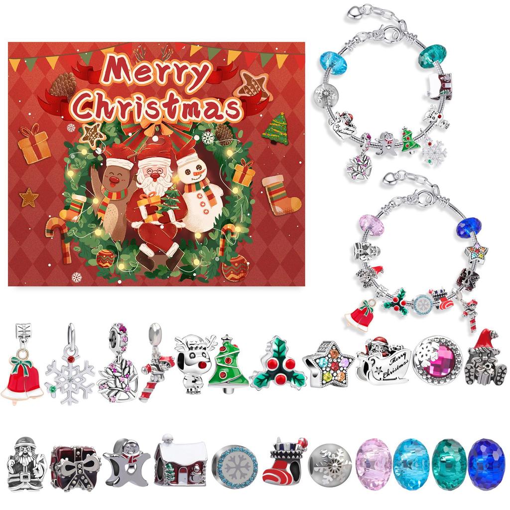 Christmas Bracelet DIY Crystal Beaded Alloy Jewelry Santa Blind Box Children's Holiday Gift