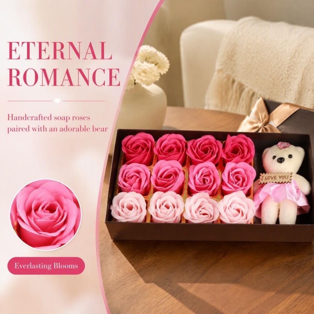 Pink Color Soap Flower Bear 12 Bouquet Romantic Bear Rose Flower Plush Bear Romantic Occasion