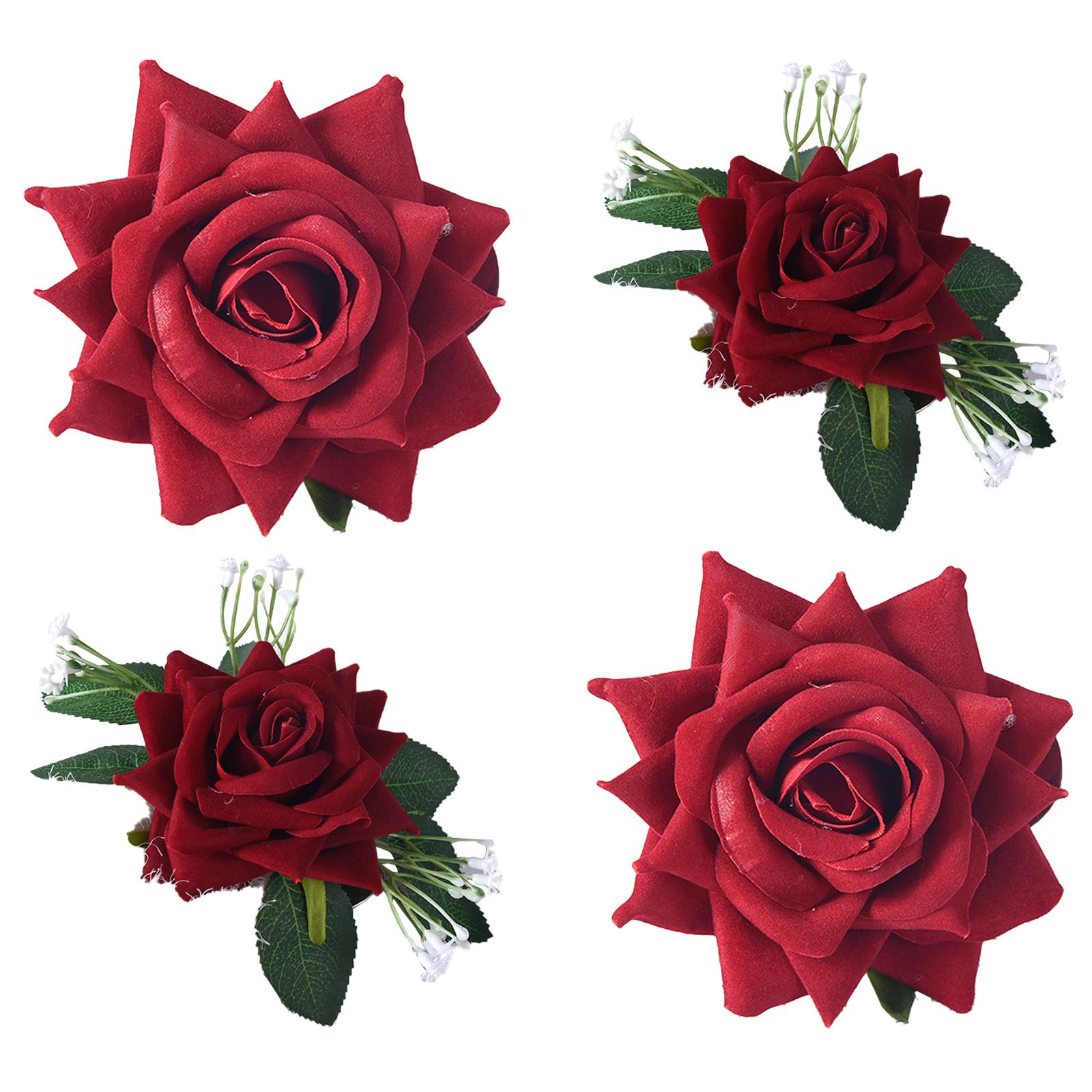 

4Pcs Florals Curtain Holdbacks Clamp Artificial Rose Flower Window Drape Tiebacks Clips Accessories for Wedding Decors вино красного